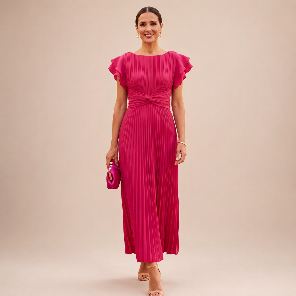Linyza | Pleated Midi Dress Flutter Sleeves
