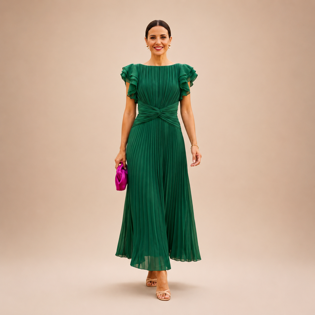 Linyza | Pleated Midi Dress Flutter Sleeves