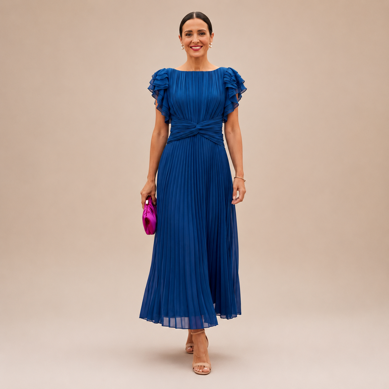 Linyza | Pleated Midi Dress Flutter Sleeves