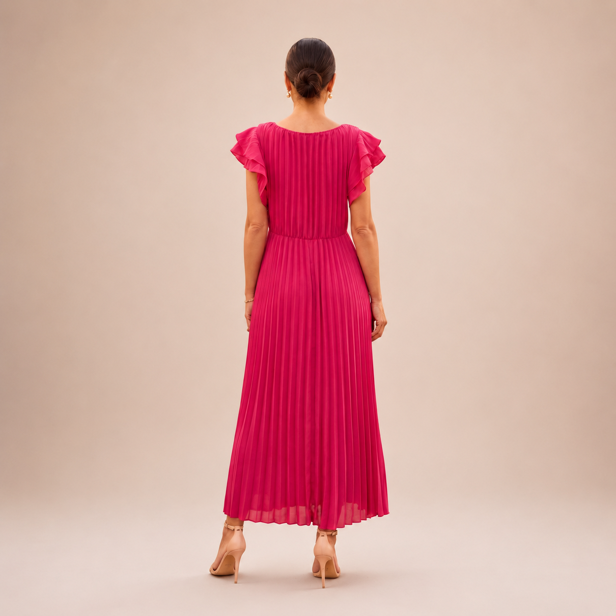 Linyza | Pleated Midi Dress Flutter Sleeves