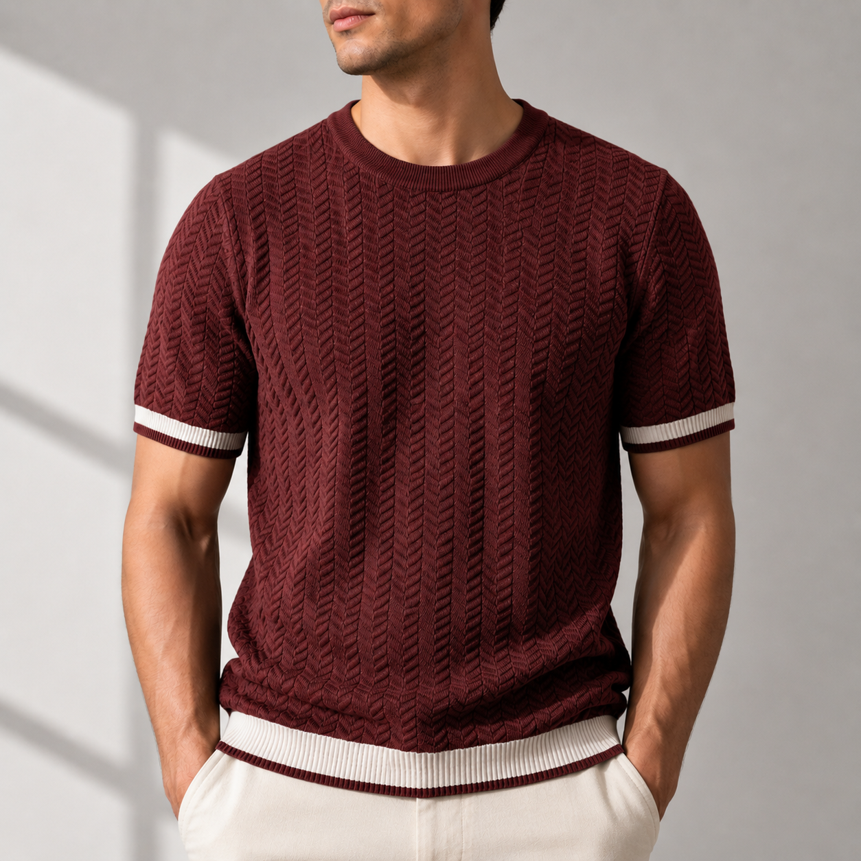 Reagan | Knit Pullover Textured Short Sleeve Crew Neck