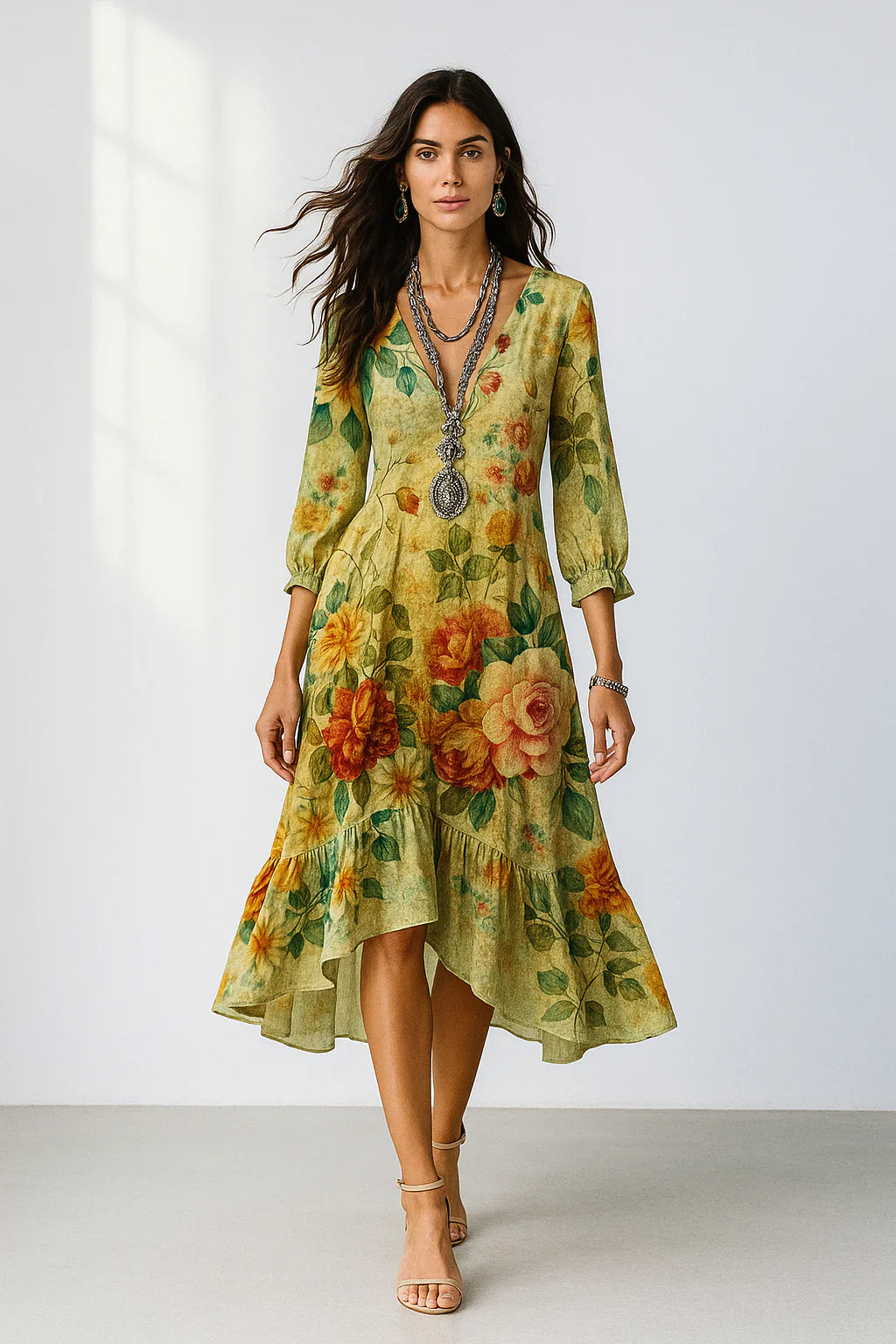 Debra | Floral V-Neck High Low Dress