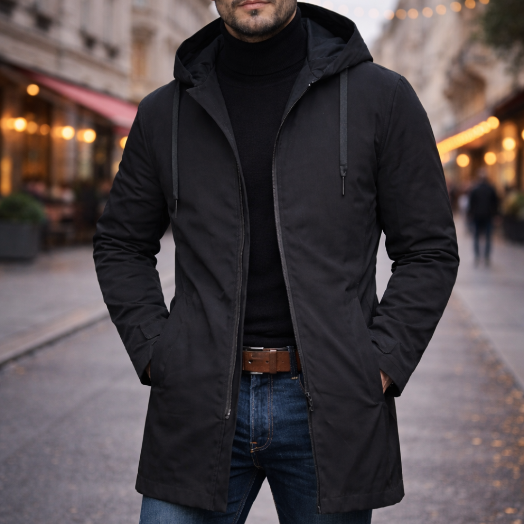 Aljoscha | Hooded Longline Zip Front Coat