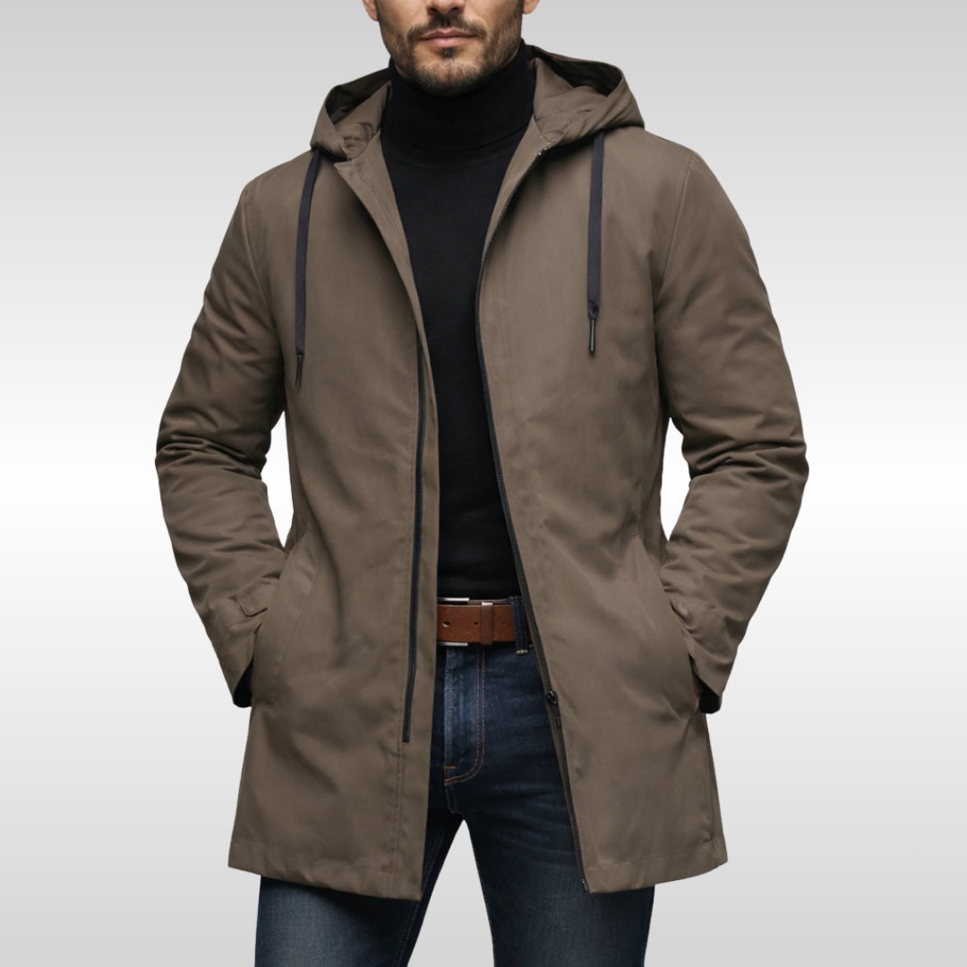 Aljoscha | Hooded Longline Zip Front Coat