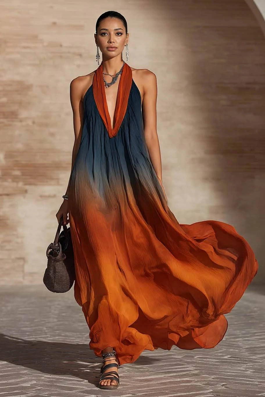 Naeela | Halterneck Ombre Maxi Dress Sleeveless Flowing