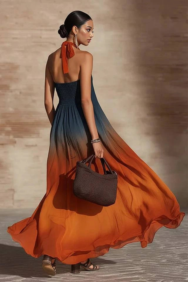 Naeela | Halterneck Ombre Maxi Dress Sleeveless Flowing