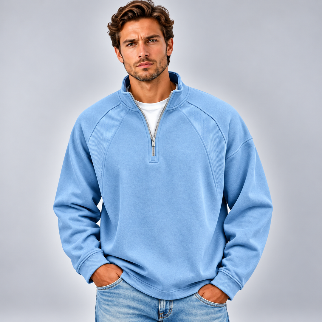 Stanislao | Quarter Zip Sweatshirt with Ribbed Panels