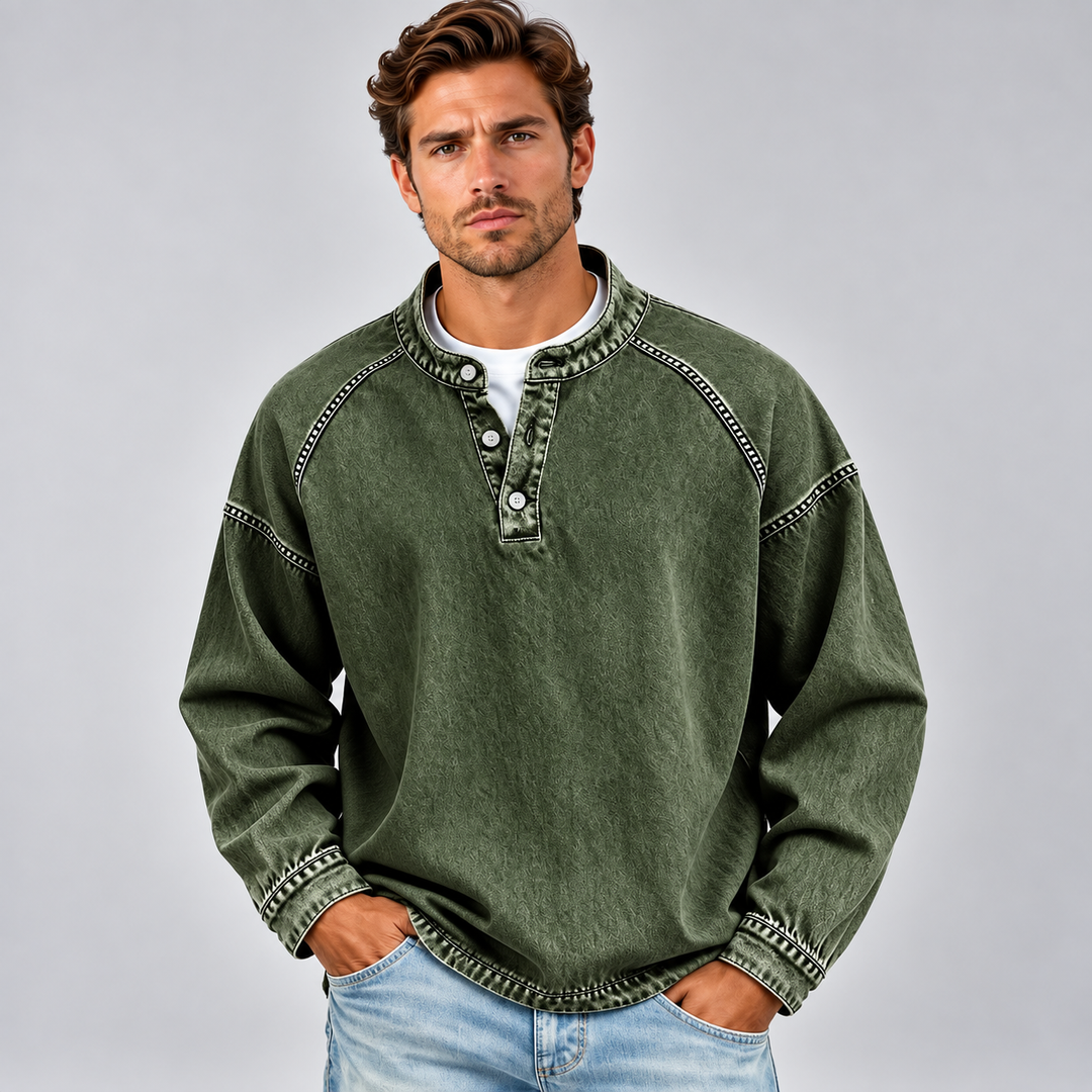 Vitaliano | Henley Shirt with Long Sleeves and Stitching