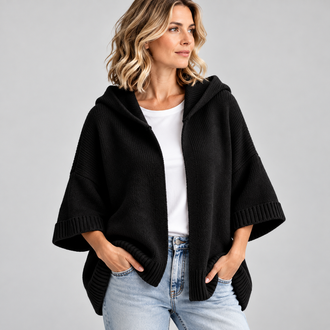 Annabel | Hooded Cardigan with Wide Knit Sleeves