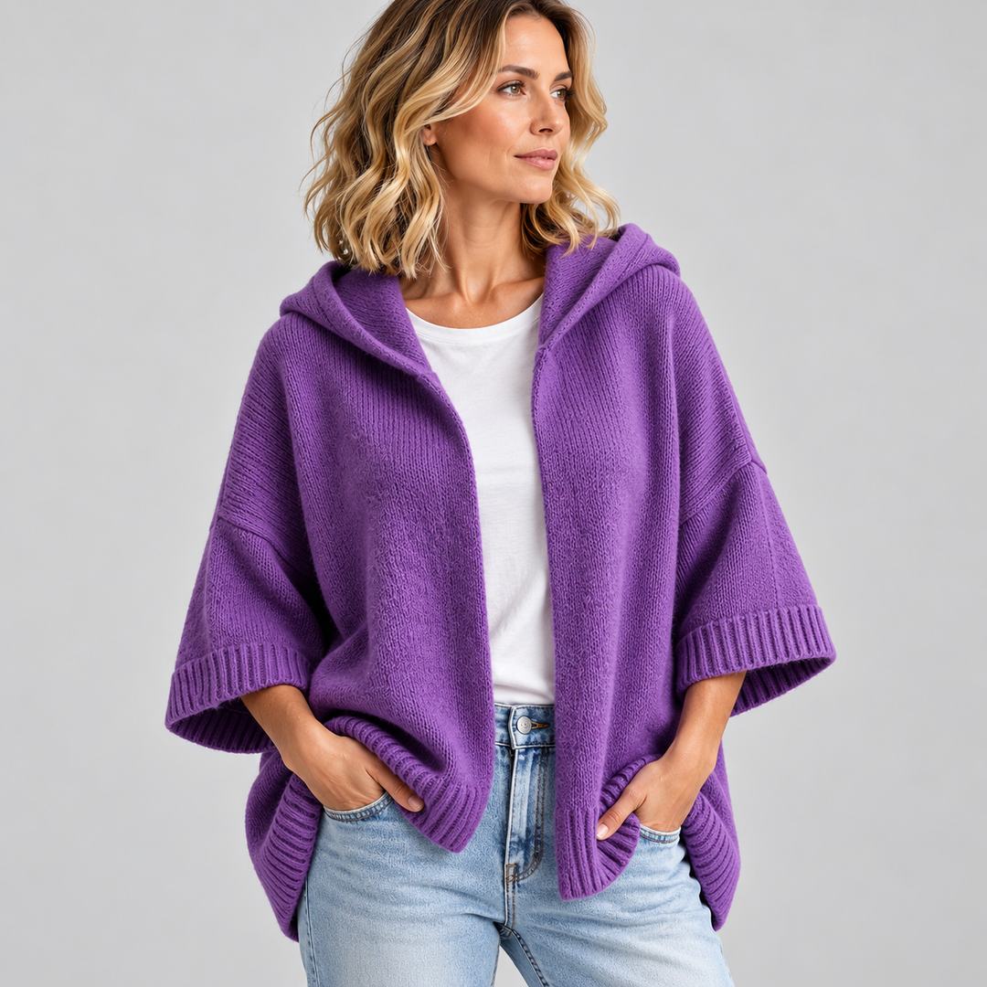 Annabel | Hooded Cardigan with Wide Knit Sleeves
