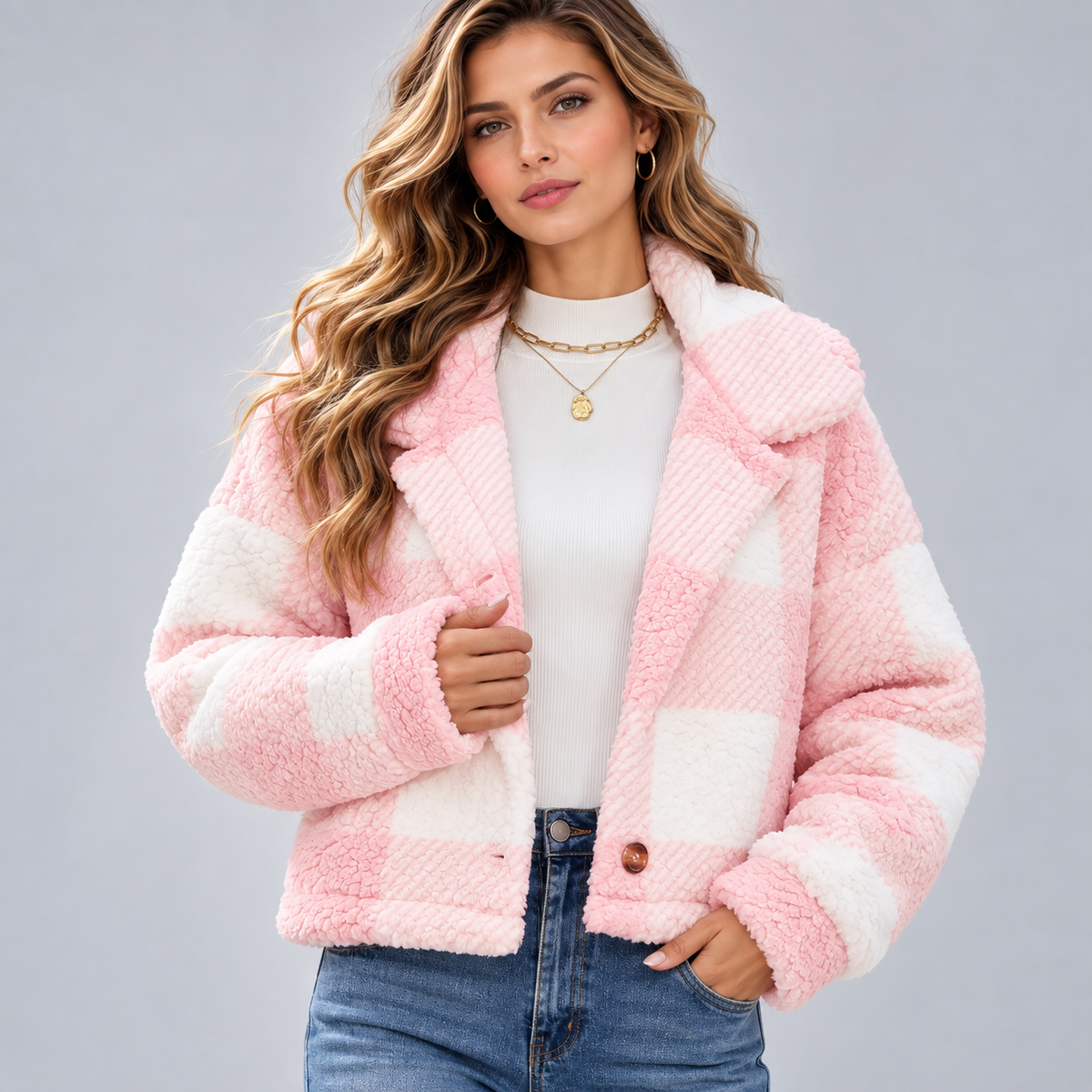 Gwyneth | Cropped Check Jacket with Wide Collar