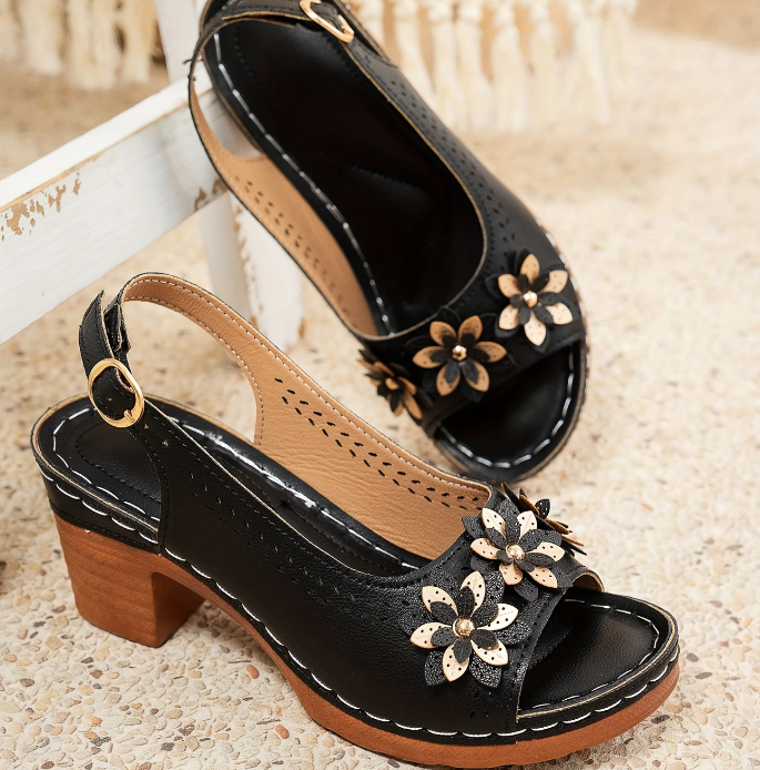 Haisley | Sandals Floral Slingback Block Heel