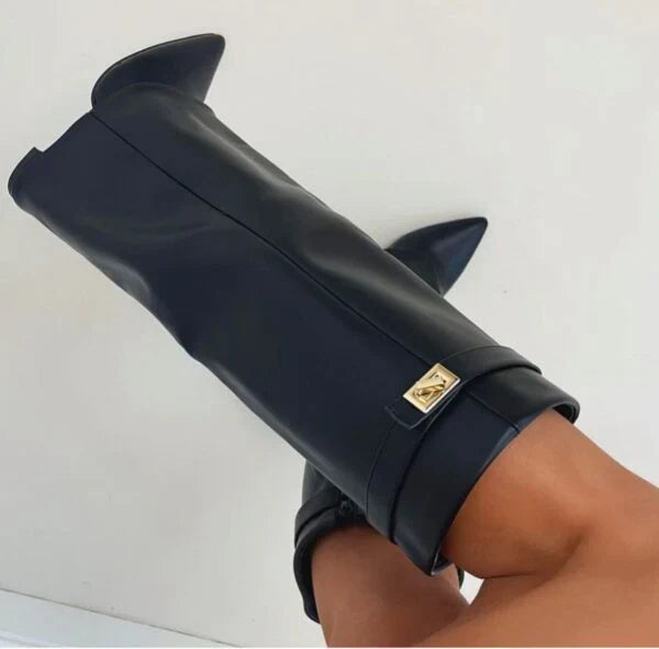 Terrie | Knee-High Boots Pointed Toe Buckle Detail