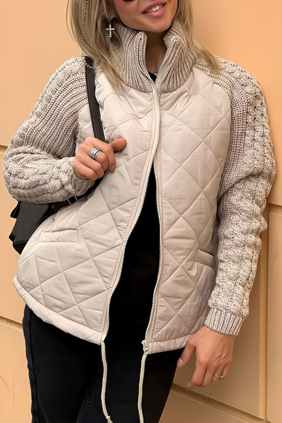Leonarda | Quilted Zip Jacket with Knitted Sleeves