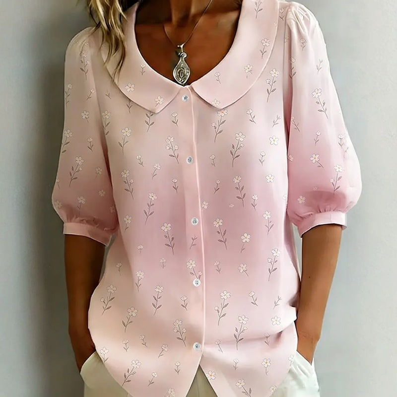 Huynh | Floral Print Button Front Collared Blouse