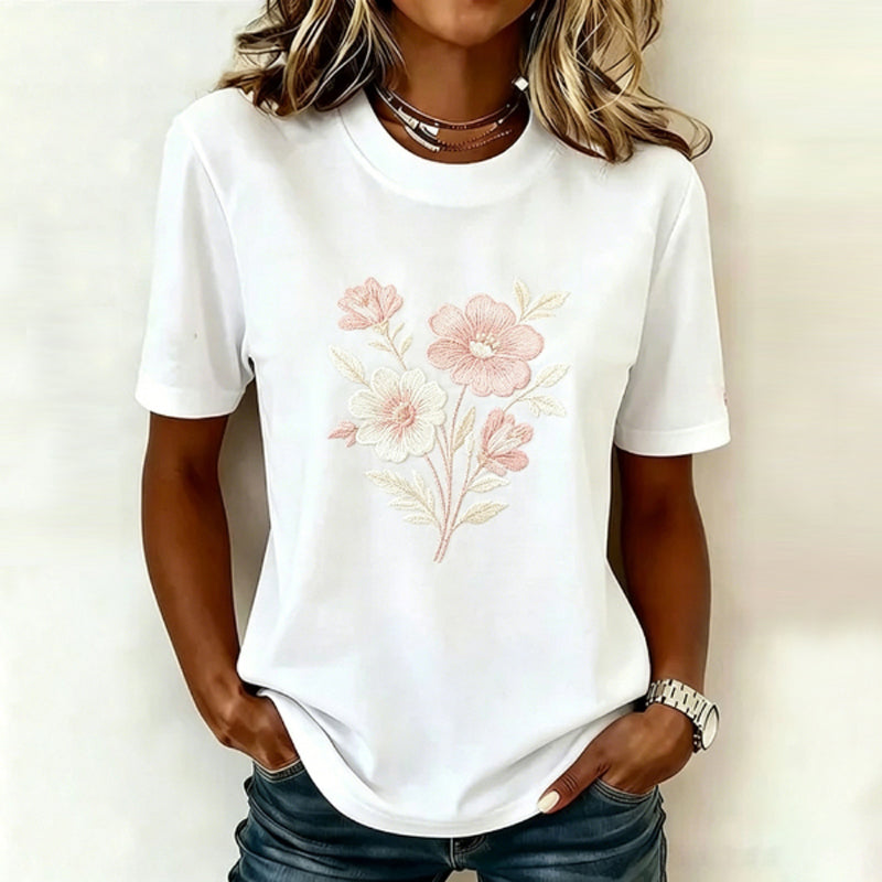 Wilina | T-Shirt Short Sleeve Floral Embroidered Crew Neck