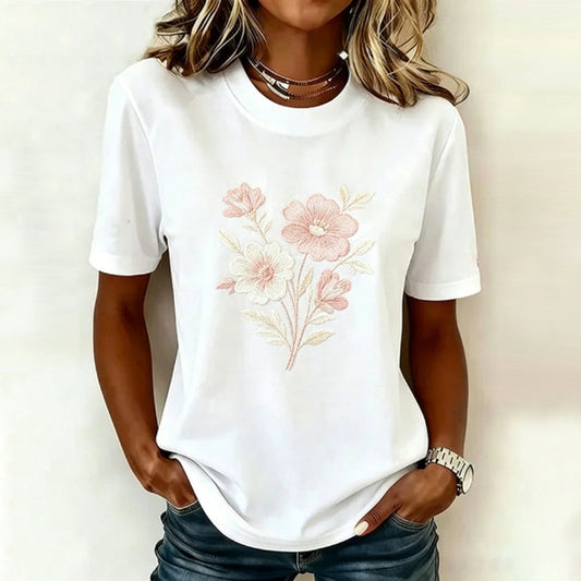 Wilina | T-Shirt Short Sleeve Floral Embroidered Crew Neck