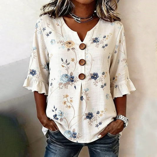 Kulap | Floral Ruffle Sleeve Button Front Blouse