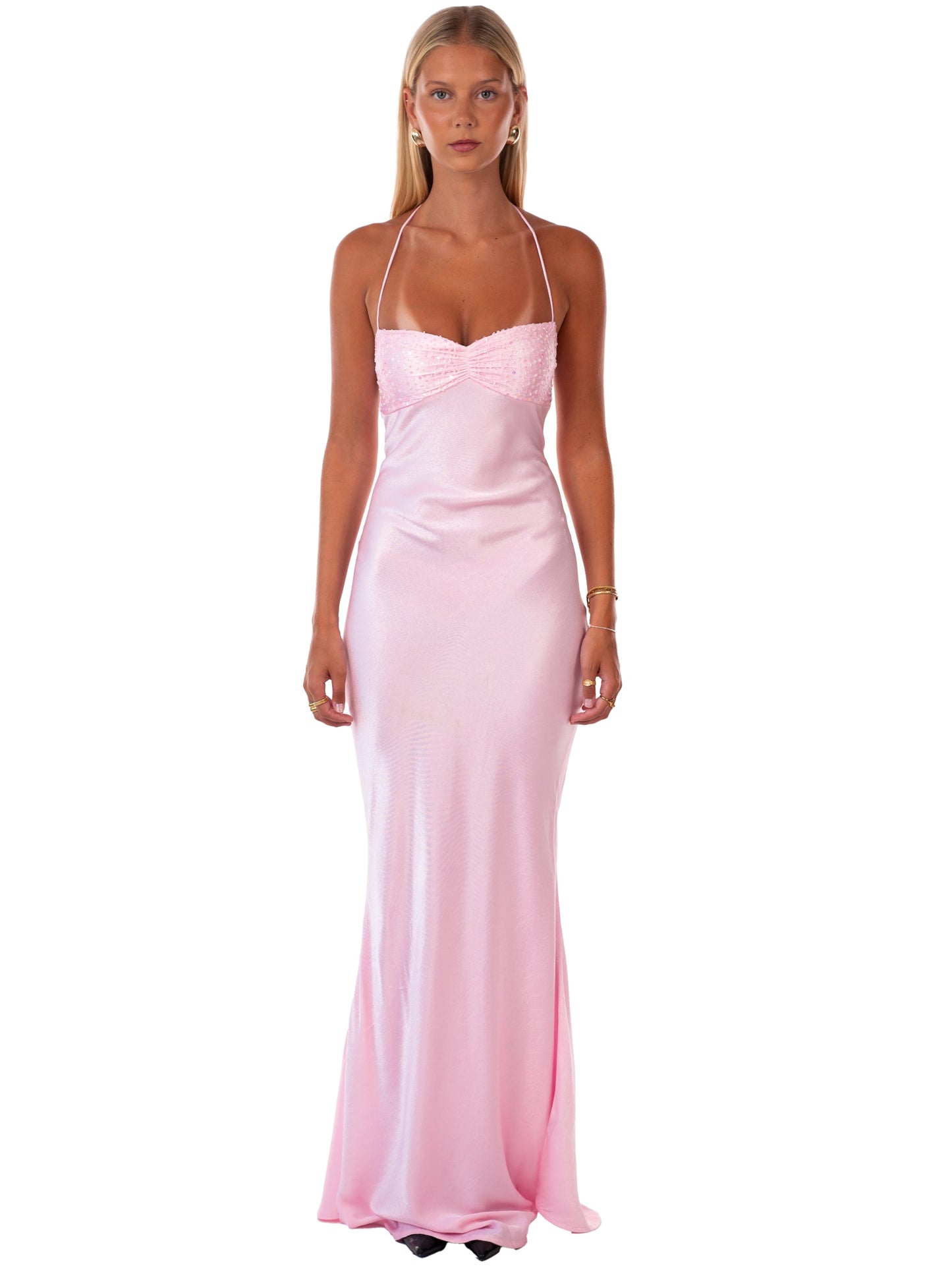 Nilysha | Sequin Bodice Halterneck Maxi Dress