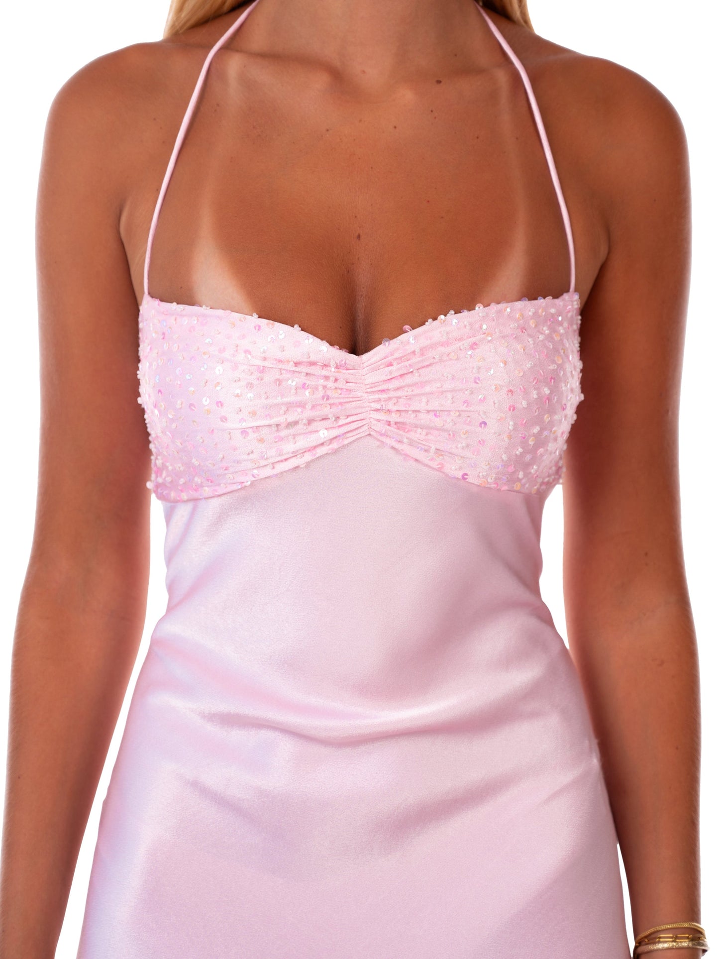 Nilysha | Sequin Bodice Halterneck Maxi Dress