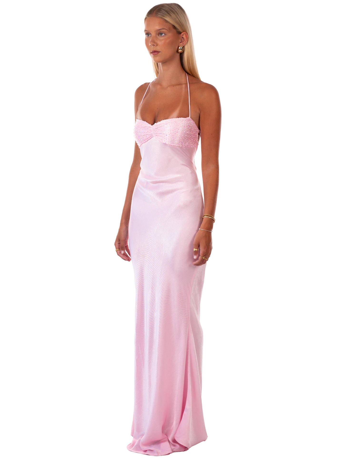 Nilysha | Sequin Bodice Halterneck Maxi Dress