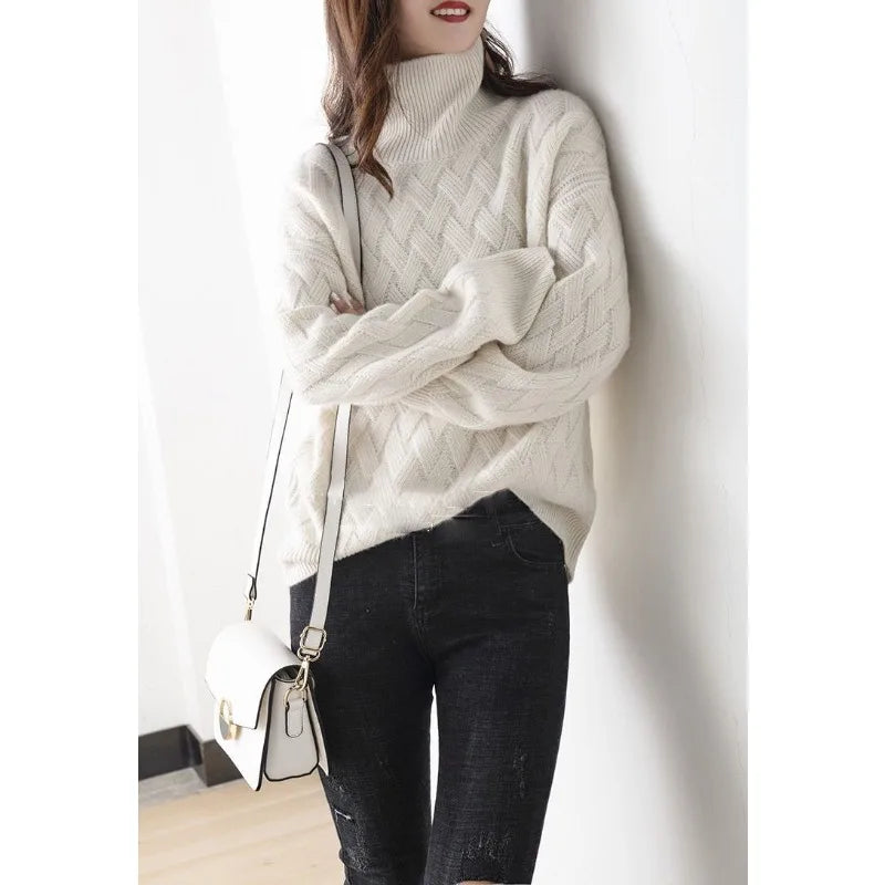 Rachael | Textured Knit Turtleneck Jumper Long Sleeve