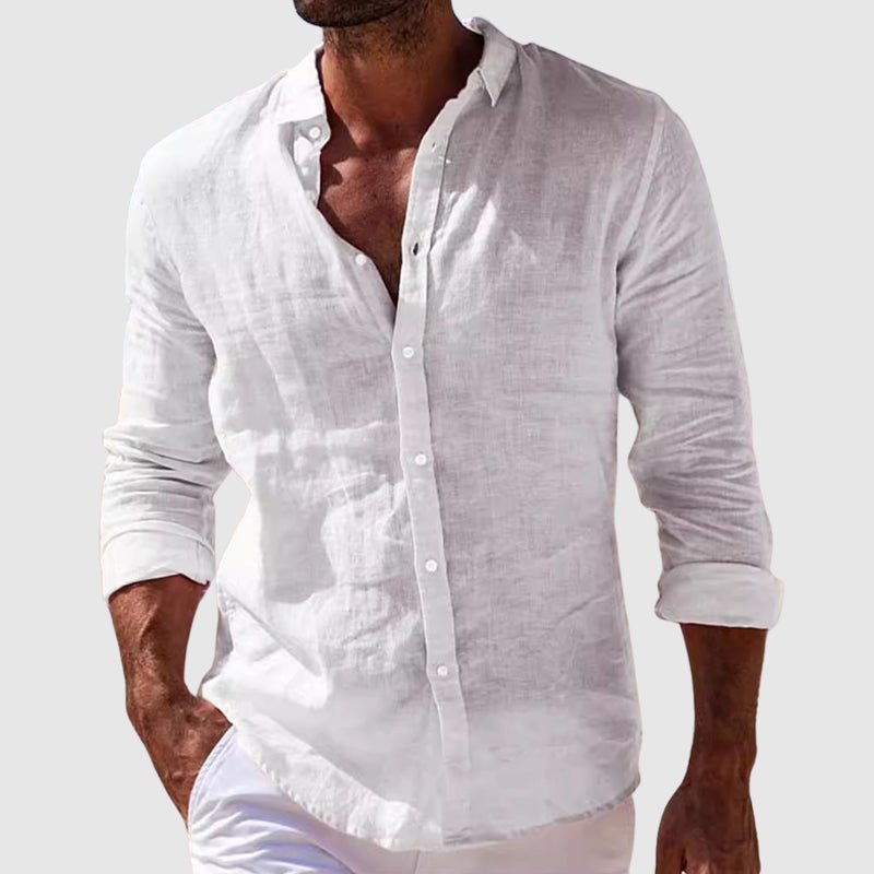 Derrik | Linen-Style Grandad Collar Button Shirt