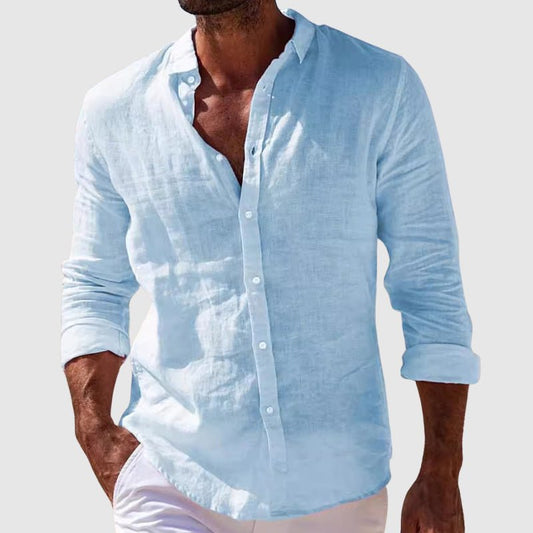 Derrik | Linen-Style Grandad Collar Button Shirt