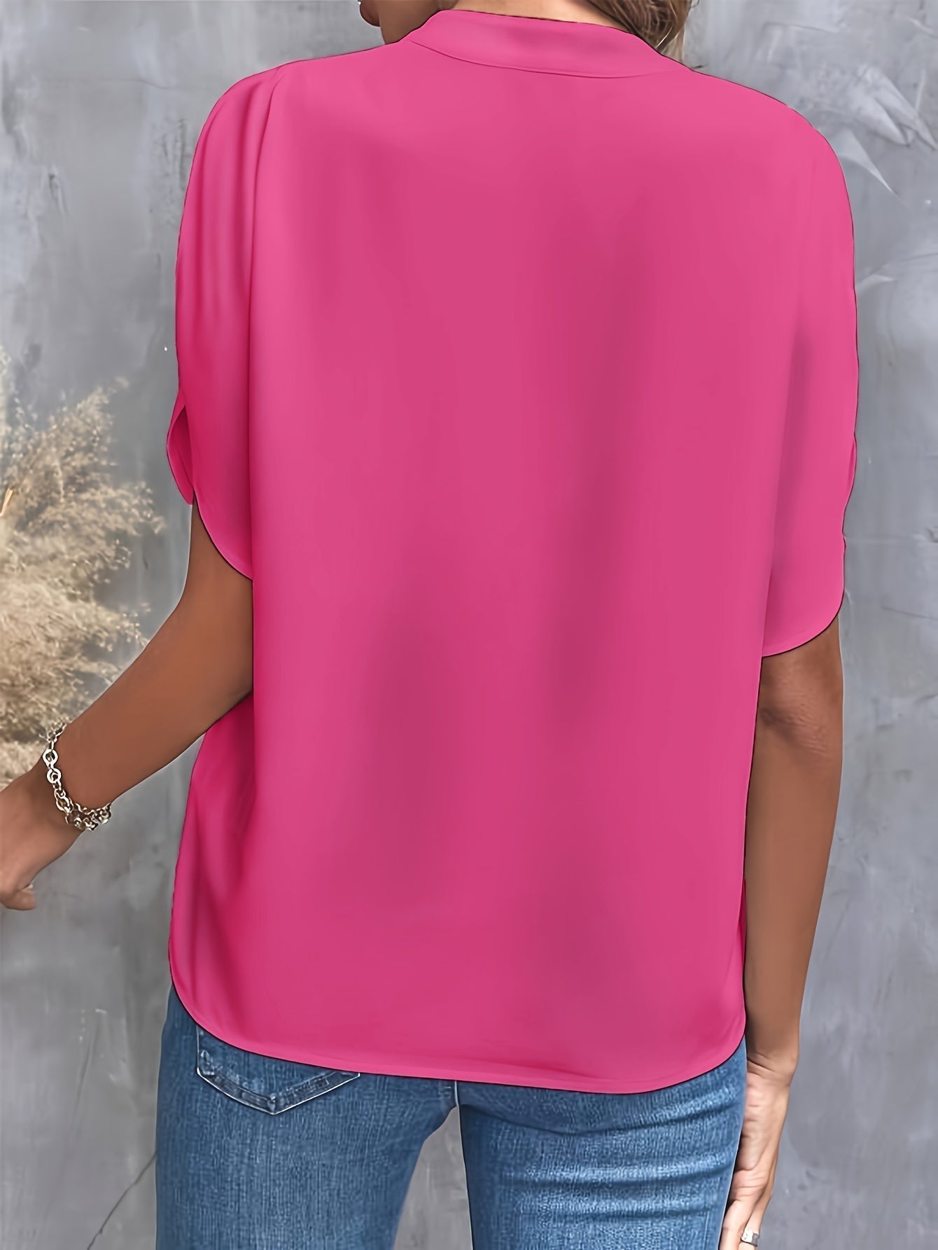 Carros | V-Neck Satin Short Sleeve Blouse