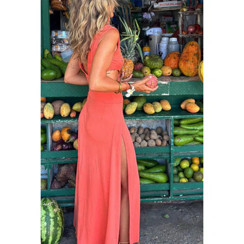 Teigra | Maxi Dress V-Neck Cut-Out Sleeveless