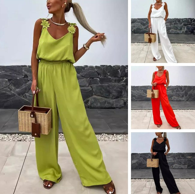 Anselma | Floral Strap Wide Leg Jumpsuit