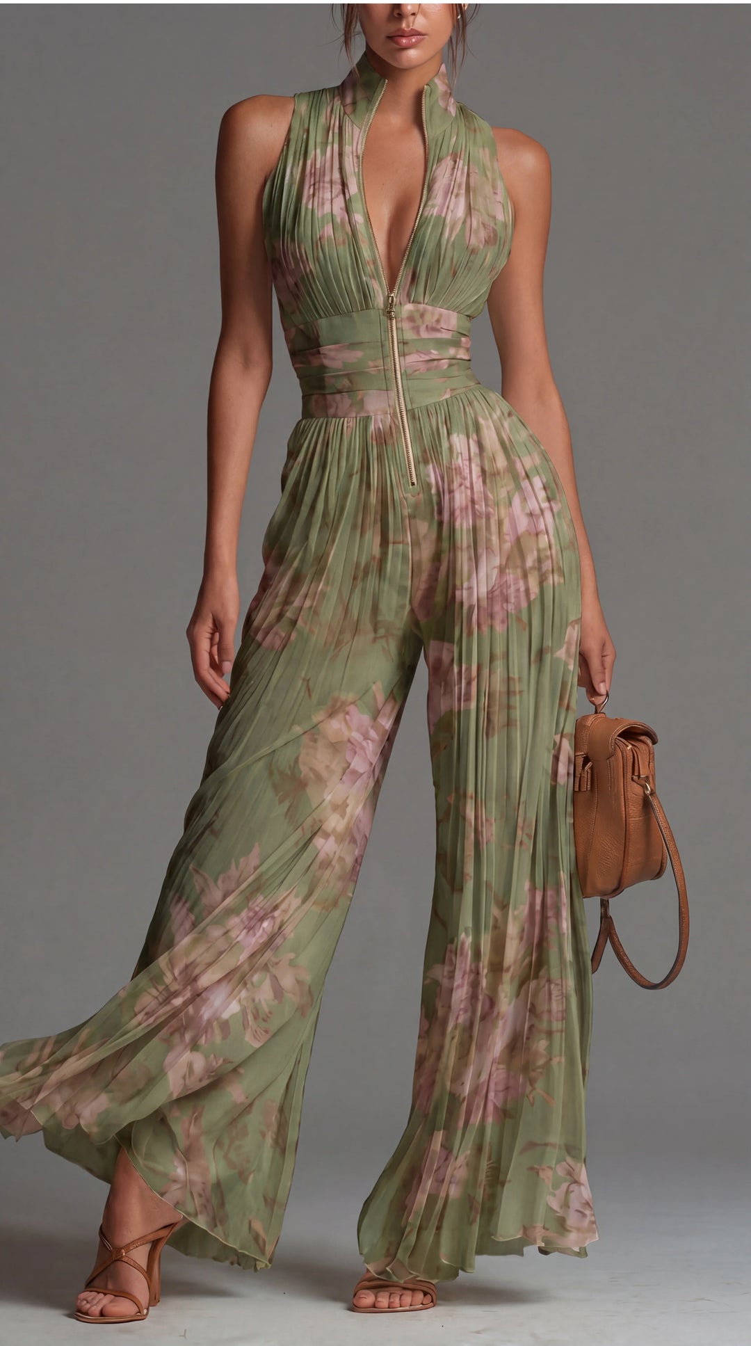 Kleira | Sleeveless Pleated Zip Front Jumpsuit