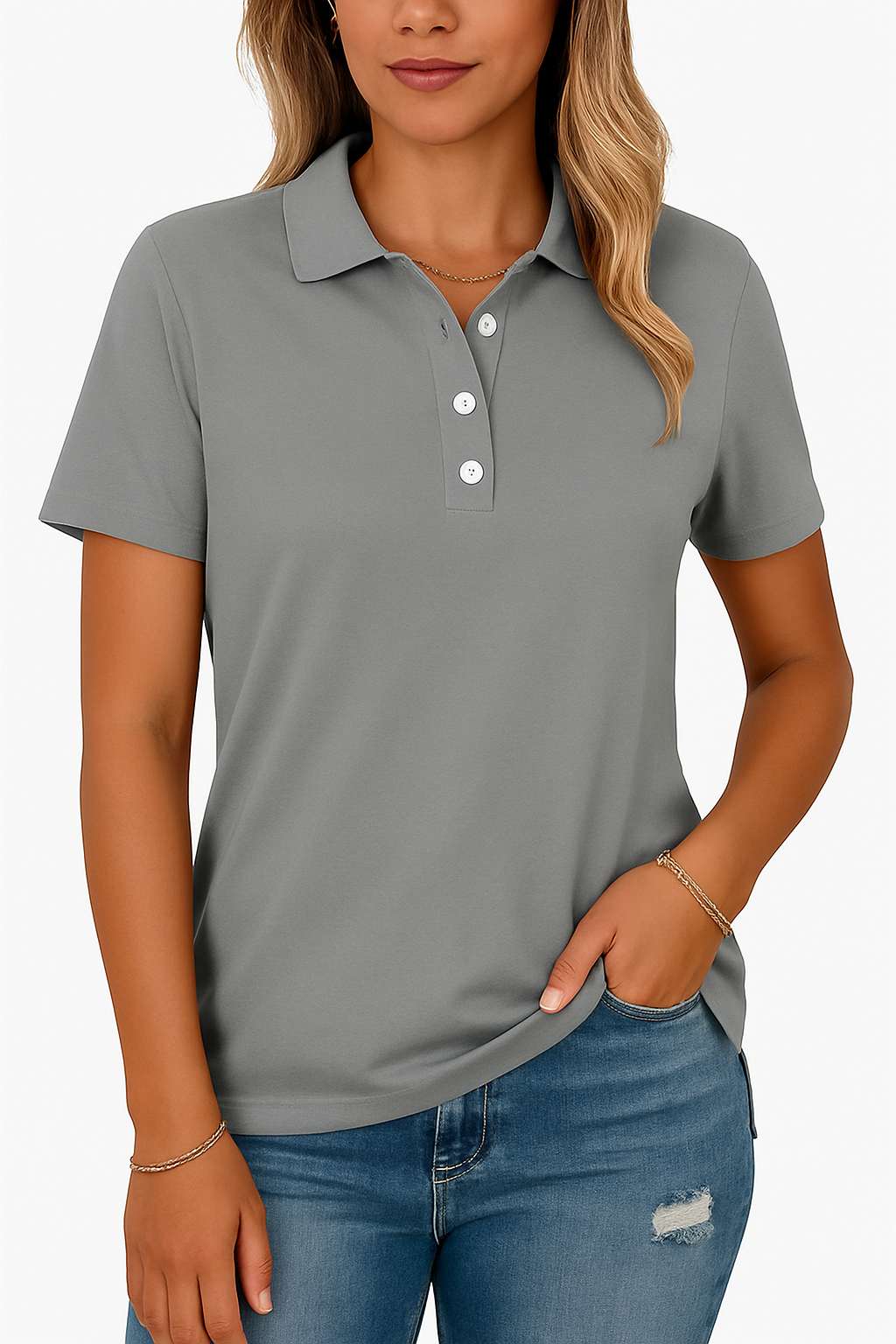 Kathie - Polo Shirt Short Sleeve Button Placket