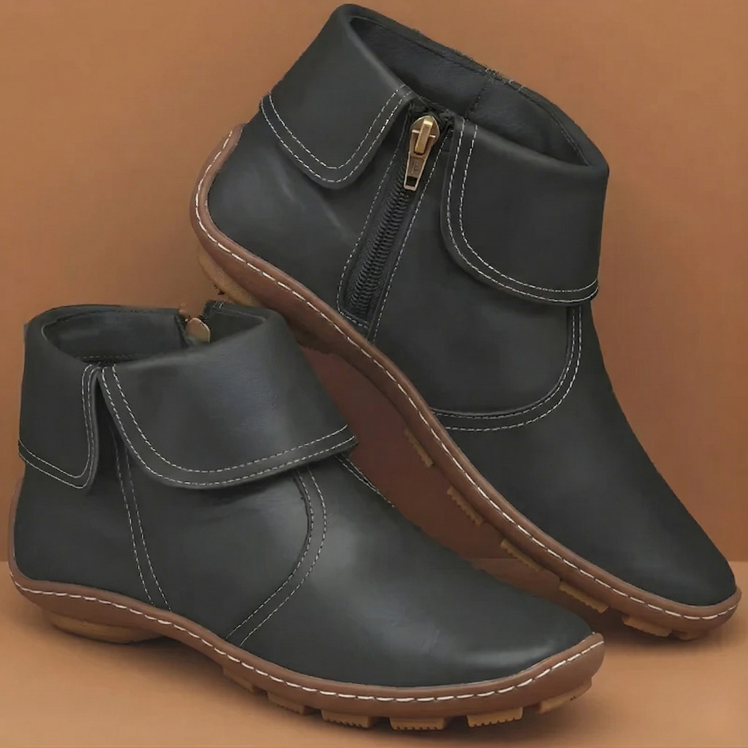 Doorthy | Zip Ankle Boots Fold Collar