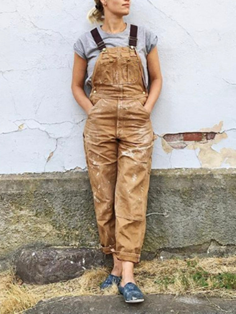 Damaris | Canvas Bib Wide Leg Dungarees