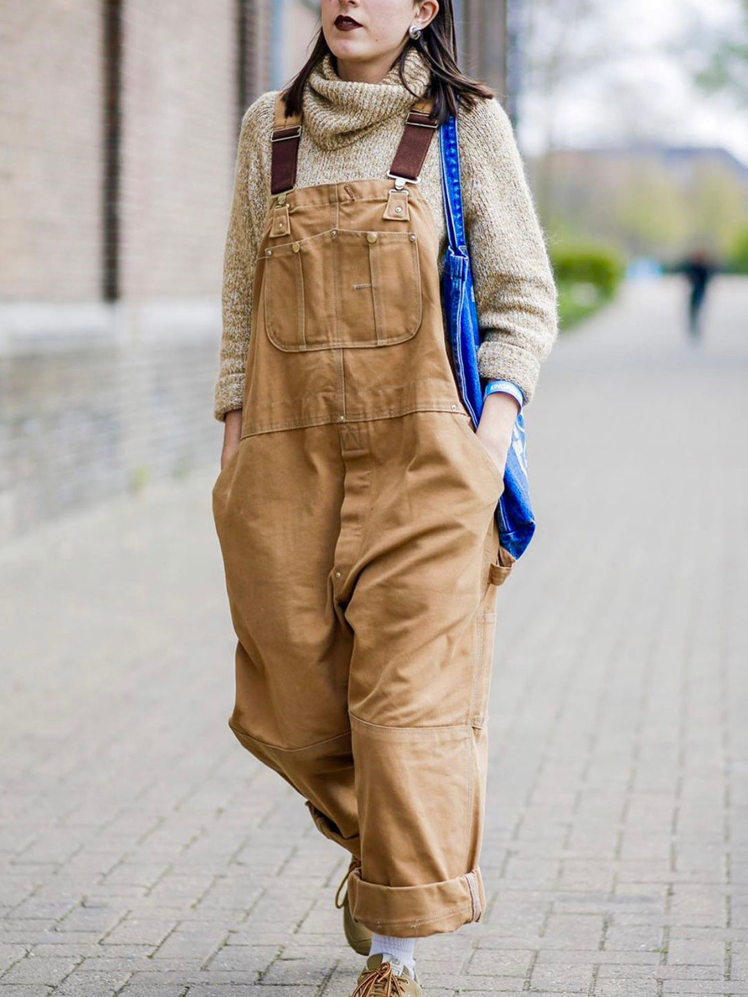 Damaris | Canvas Bib Wide Leg Dungarees