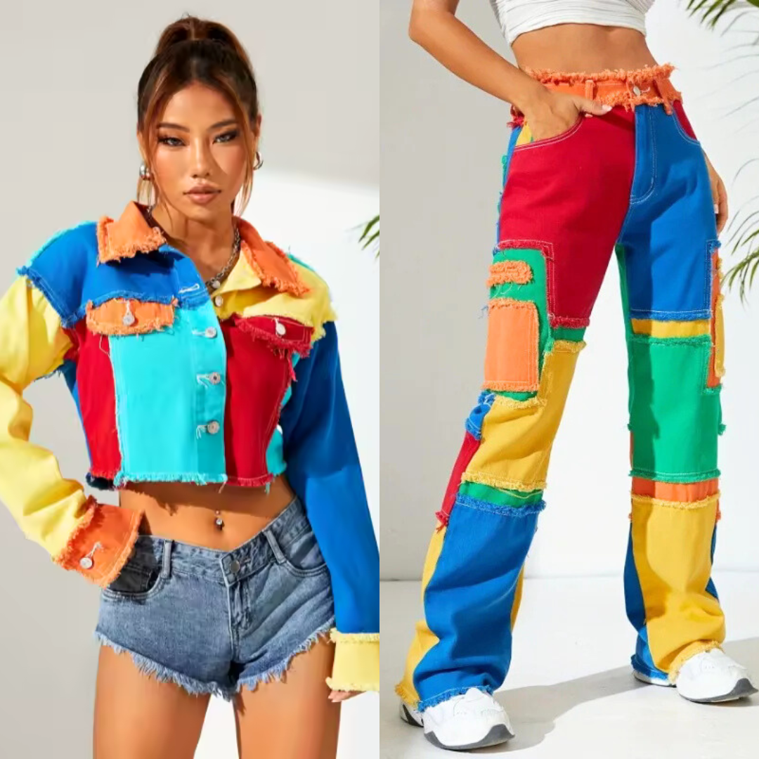 Mayra | Cropped Patchwork Jacket and Wide-Leg Trousers Set