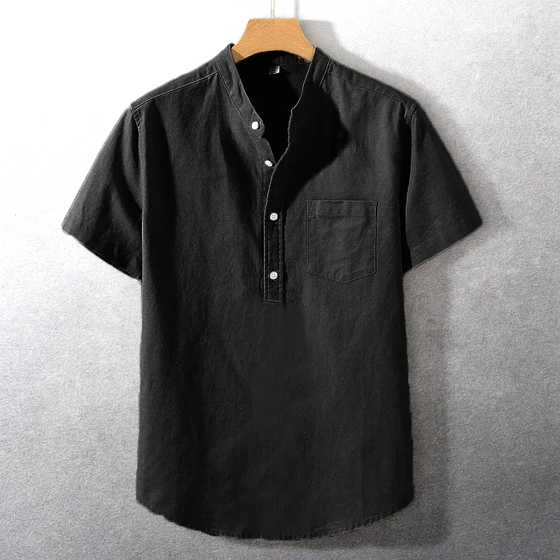 Sung | Short Sleeve Stand Collar Button Shirt