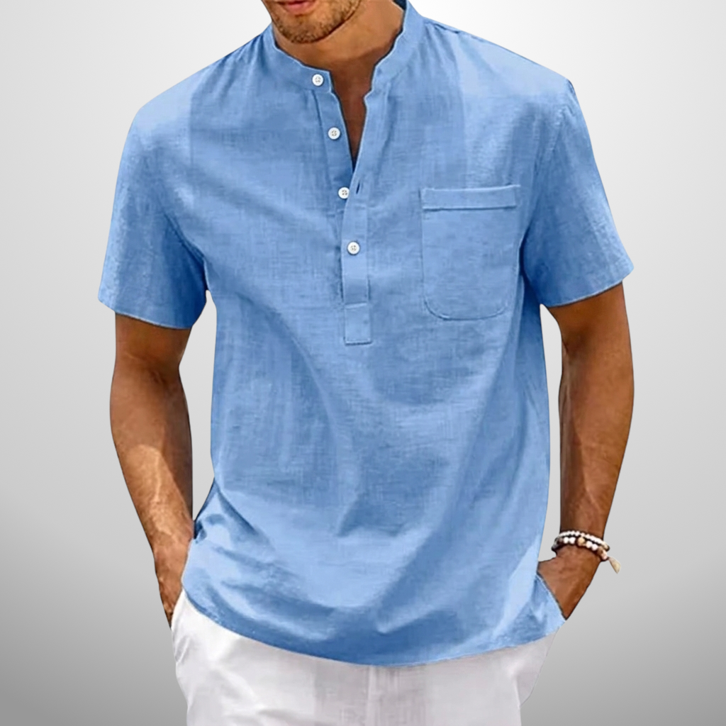 Sung | Short Sleeve Stand Collar Button Shirt
