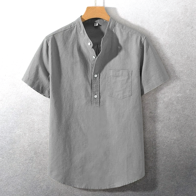 Sung | Short Sleeve Stand Collar Button Shirt