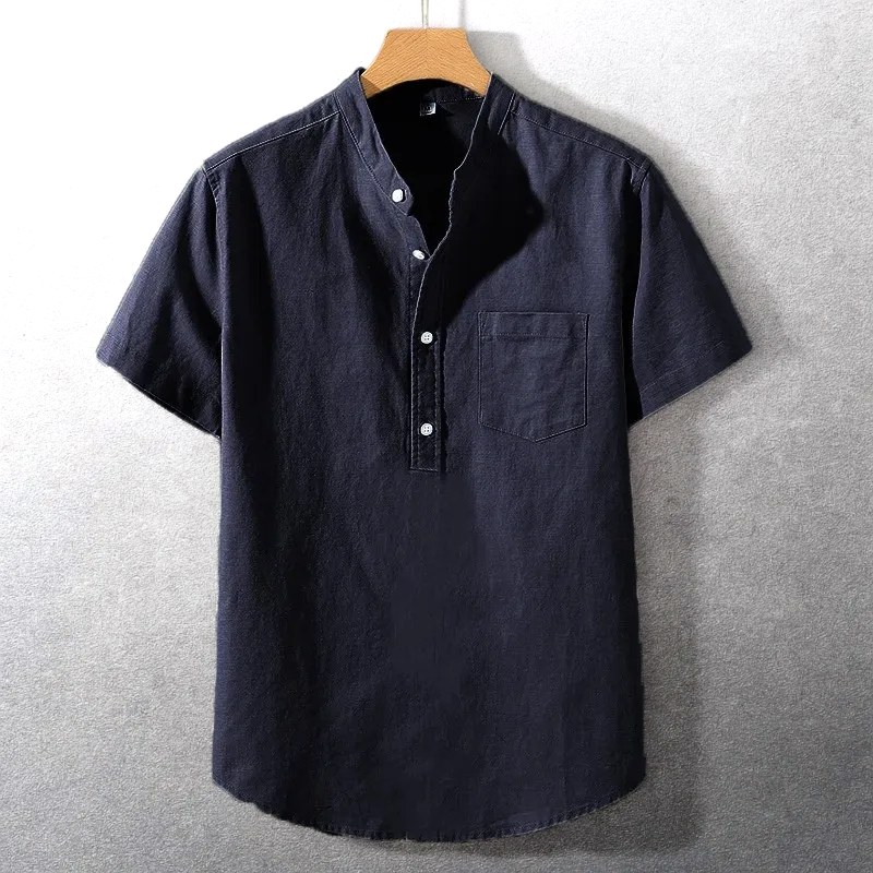 Sung | Short Sleeve Stand Collar Button Shirt