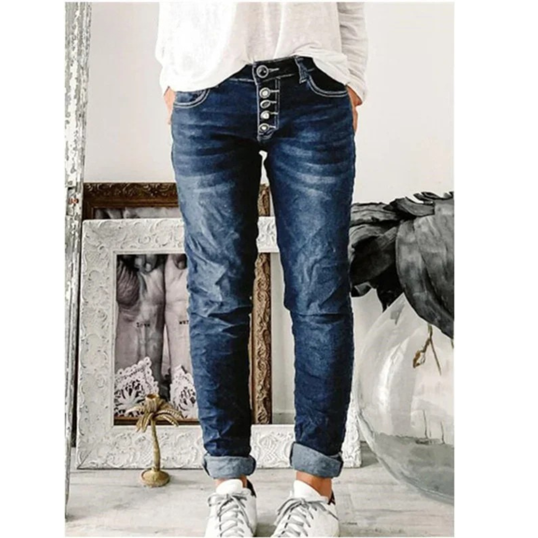 Ella | Dark Wash Skinny Fit Button Jeans