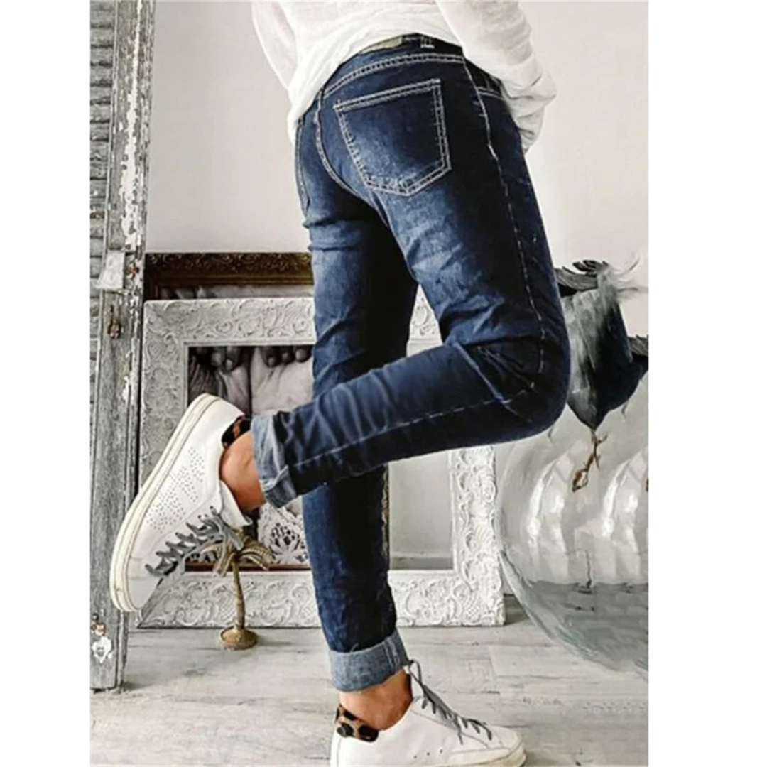 Ella | Dark Wash Skinny Fit Button Jeans