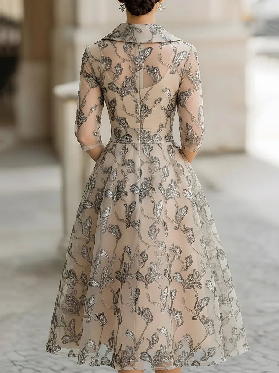 Lyanni | Embroidered Mesh Wedding Guest Midi Dress