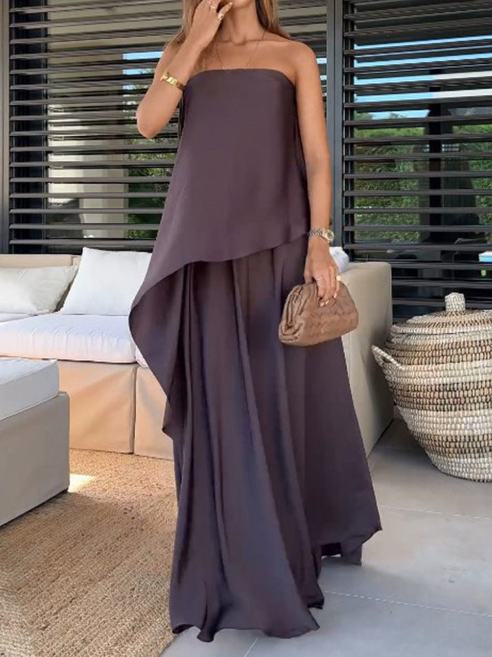 Kerstin | Strapless Asymmetrical Overlay Wide Leg Jumpsuit
