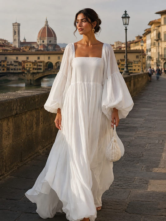 Synila | Square Neck Lantern Sleeve Maxi Dress