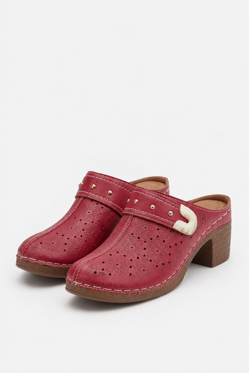 Belinda | Heeled Slip-On Clogs with Floral Cutouts