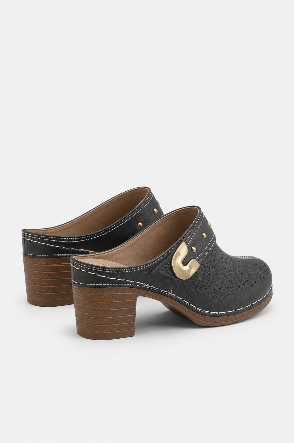 Belinda | Heeled Slip-On Clogs with Floral Cutouts