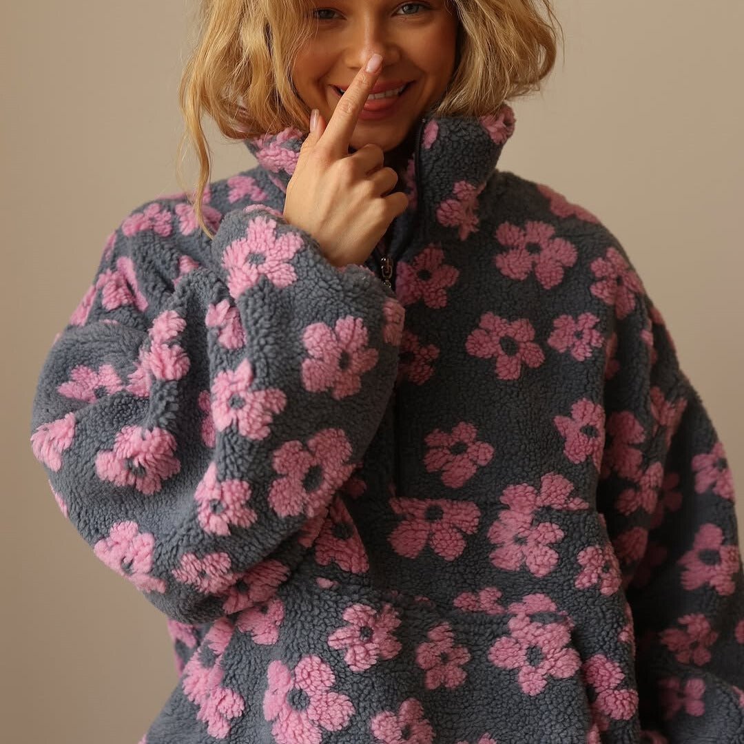 Elisabete | Floral Pullover with Half Zip and Oversized Fit