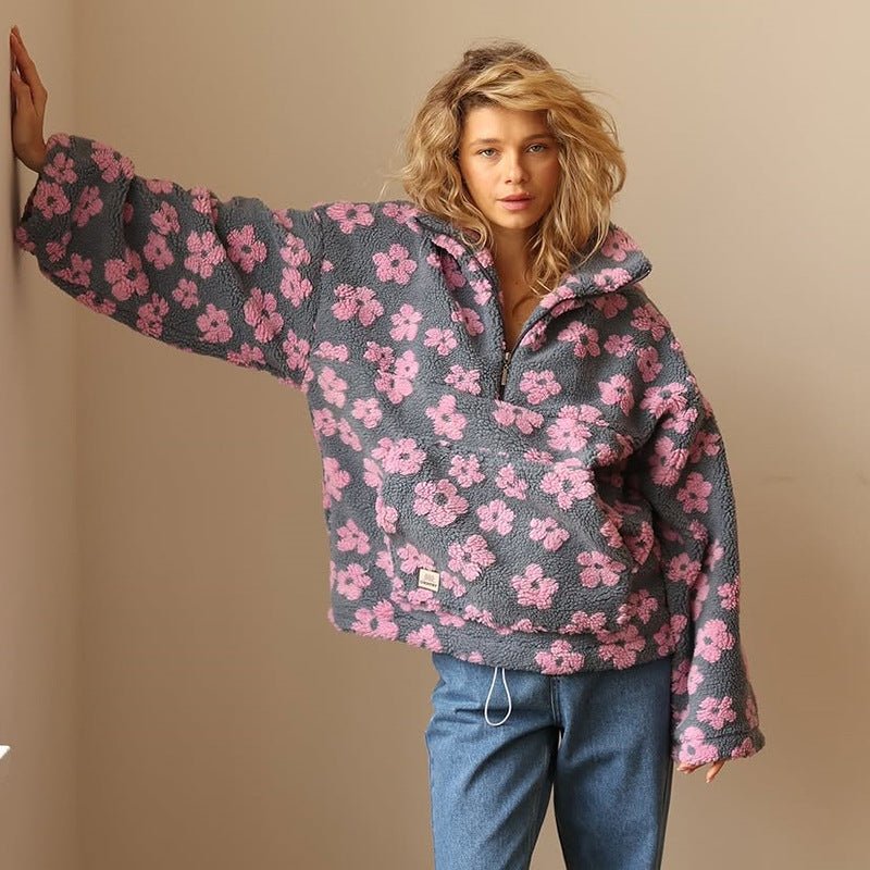 Elisabete | Floral Pullover with Half Zip and Oversized Fit
